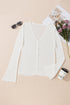 Ribbed Knit Bell Sleeve V-Neck Button Front Cardigan Sweater